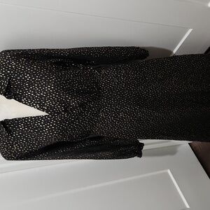 KOKO + MASON Long Sleeve Wrap Midi Dress Women's M Black V-Neck Belted Pullover